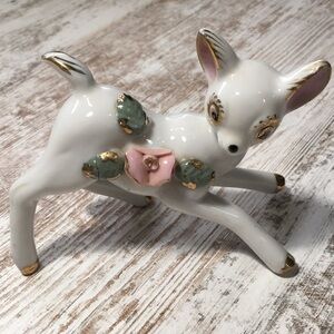 Mid-Century Japan Porcelain Deer Fawn with Rose Gold Trimmed